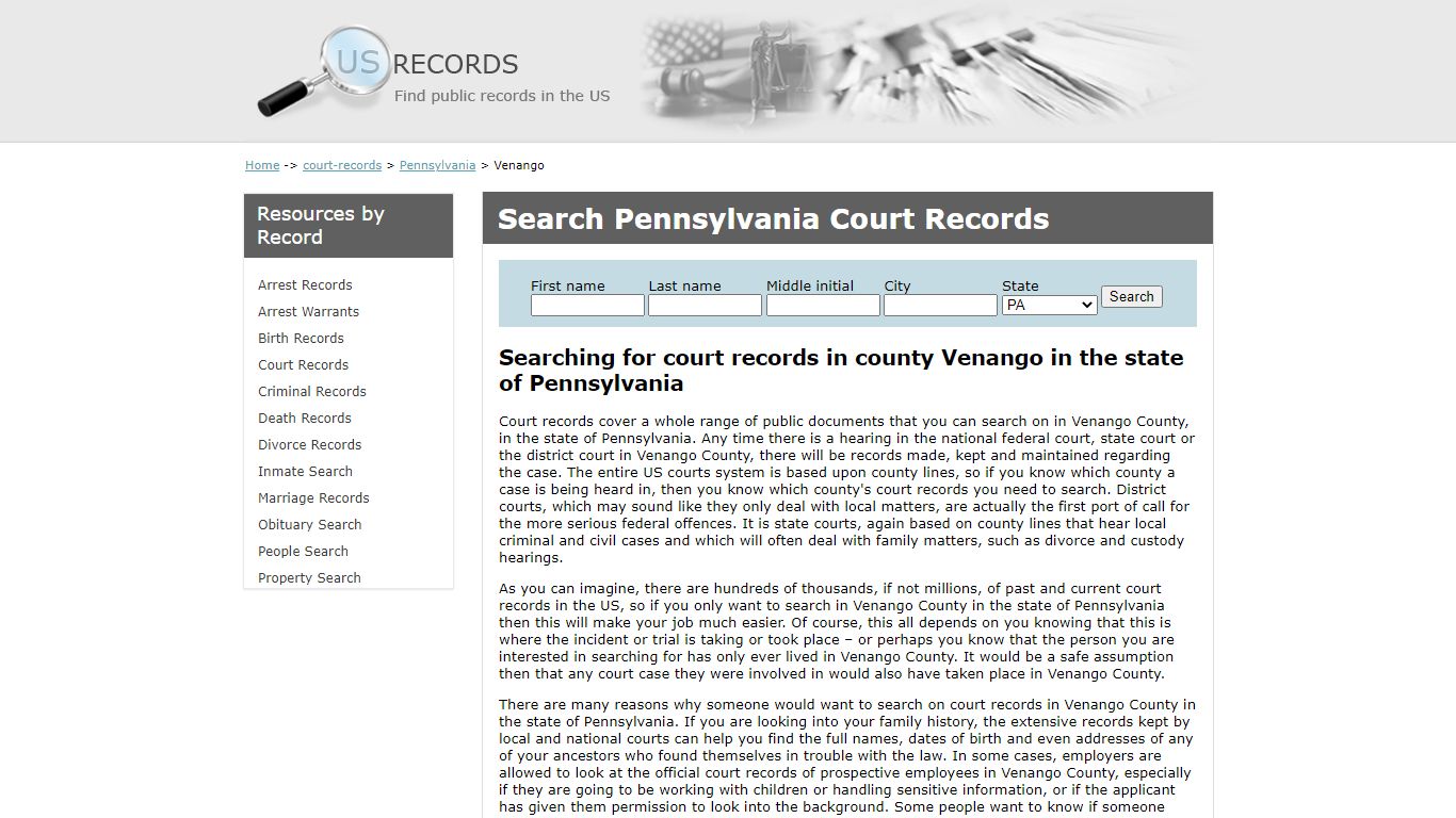 Search Court Records Venango Pennsylvania | US Records